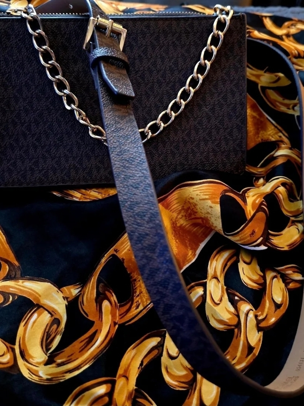 Michael Kors Black Belt Purse with Gold Chain Detail